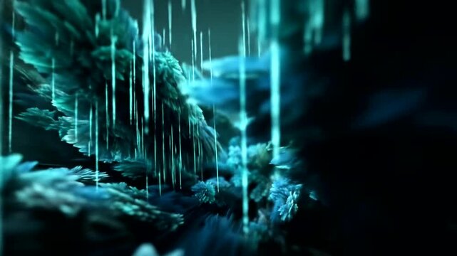Abstract teal floral design with dark background