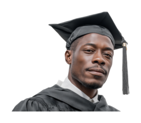 Proud young african graduate in cap and gown smiling confidently