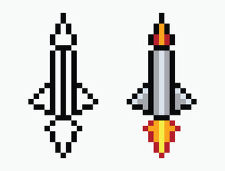 set rocket pixel art icon vector illustration.