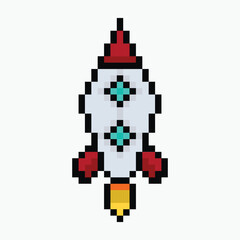 rocket pixel art icon vector illustration.