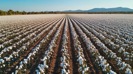 Aerial view shows a vast field of cotton plants