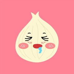 Adorable emotion onion isolated on white background. Onion kawaii expression face cartoon