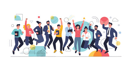 Team Achieving Success Through Collaborative Effort Joyful Group Jumping Together Celebrating Victory