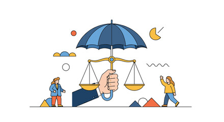 Obraz premium Protecting Intellectual Property Balance Justice Brain Under Umbrella Between Two Different Groups