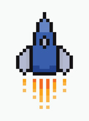 rocket pixel art icon vector illustration.