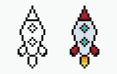 set rocket pixel art icon vector illustration.