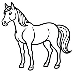 Simple line art illustration of a horse standing proudly on a white background