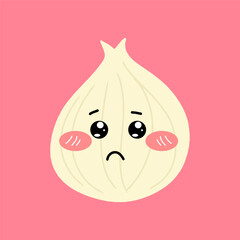 Adorable emotion onion isolated on white background. Onion kawaii expression face cartoon
