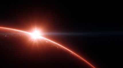 A stunning view of a glowing planet at sunrise. The bright light creates a warm and inviting atmosphere. Perfect for science fiction themes. This image captures cosmic beauty. AI