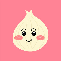 Adorable emotion onion isolated on white background. Onion kawaii expression face cartoon