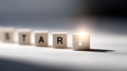 A captivating display of the word star spelled with wooden blocks. One block features a rocket icon, adding intrigue. This image is modern and stylish, perfect for various creative projects. AI