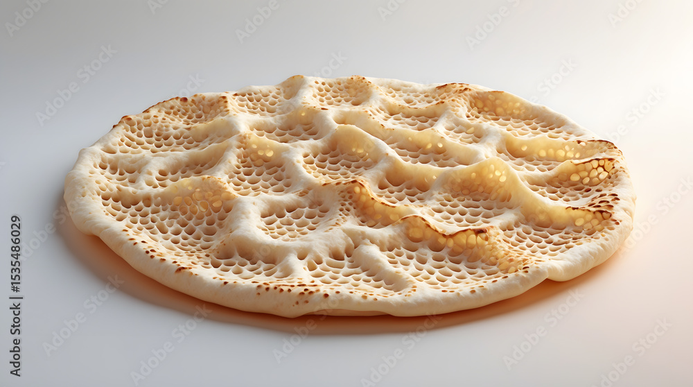 Poster close-up of a uniquely textured flatbread.