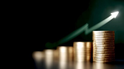A stack of shiny gold coins on a dark background. The coins symbolize wealth and growth in finances. This image captures the essence of investment and financial planning. AI