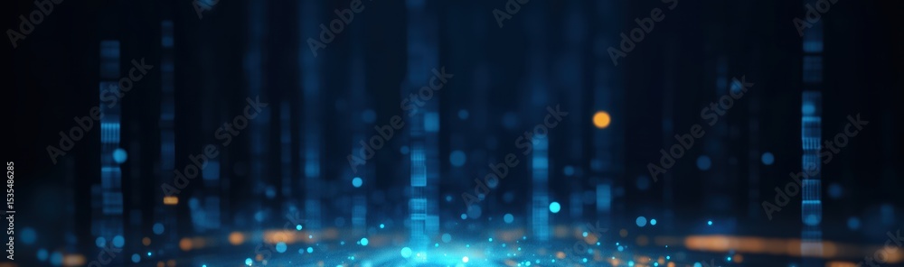 Poster digital rain: abstract digital art depicting a mesmerizing cascade of blue light streaks resembling 