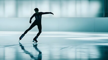 Figure skater performing a jump on ice.