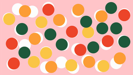 Bright polka dots in red, green, yellow, and orange on a pink background. A fun and cheerful seamless pattern perfect for wrapping paper, backgrounds, textile design, and digital projects.