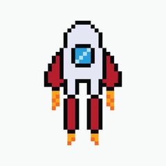 rocket pixel art icon vector illustration.