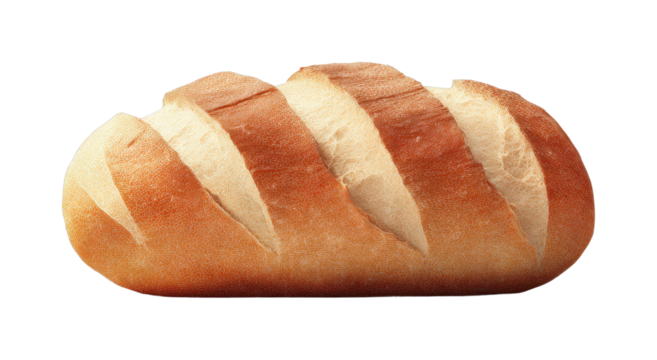 Crusty artisan bread loaf with sliced topping on display