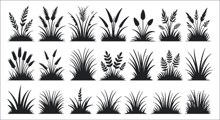 Set Of Vector Grass Silhouettes,Plants,Greenery And Sprouts Collection