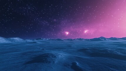 Fototapeta premium Majestic alien landscape featuring a celestial cosmic backdrop and snow planet surface