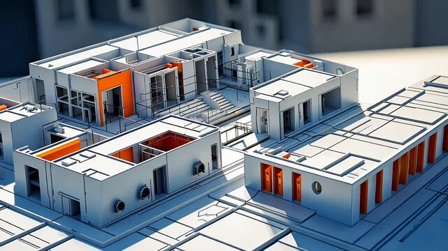 Detailed architectural 3D floor plan rendering of residential house layout with structural and design features