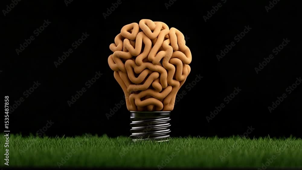 Poster conceptual light bulb with a brain design symbolizing creativity, innovation, and new ideas in a mod