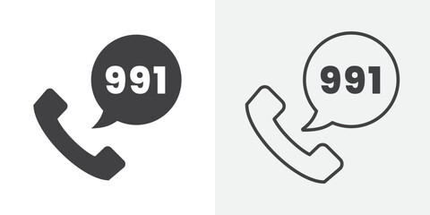 Call 911 phone number icon Line graphics illustration
