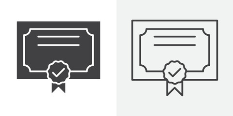 Course completion certificate icon Line graphics illustration