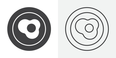 Egg on plate icon Line graphics illustration