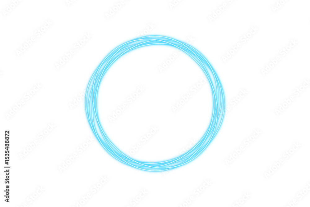 Poster neon glowing gradient blue circular rings frame with 3d design and blank center on transparent backg