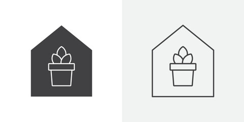 indoor plant inside house icon Line graphics illustration