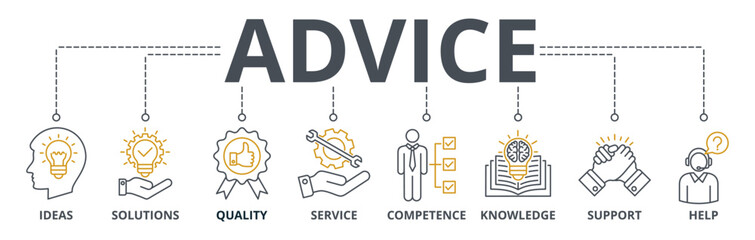 Advice web banners concept vector illustration with keywords and icons