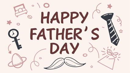 Happy Fathers Day Retro Script with Mustache Tie and Icons