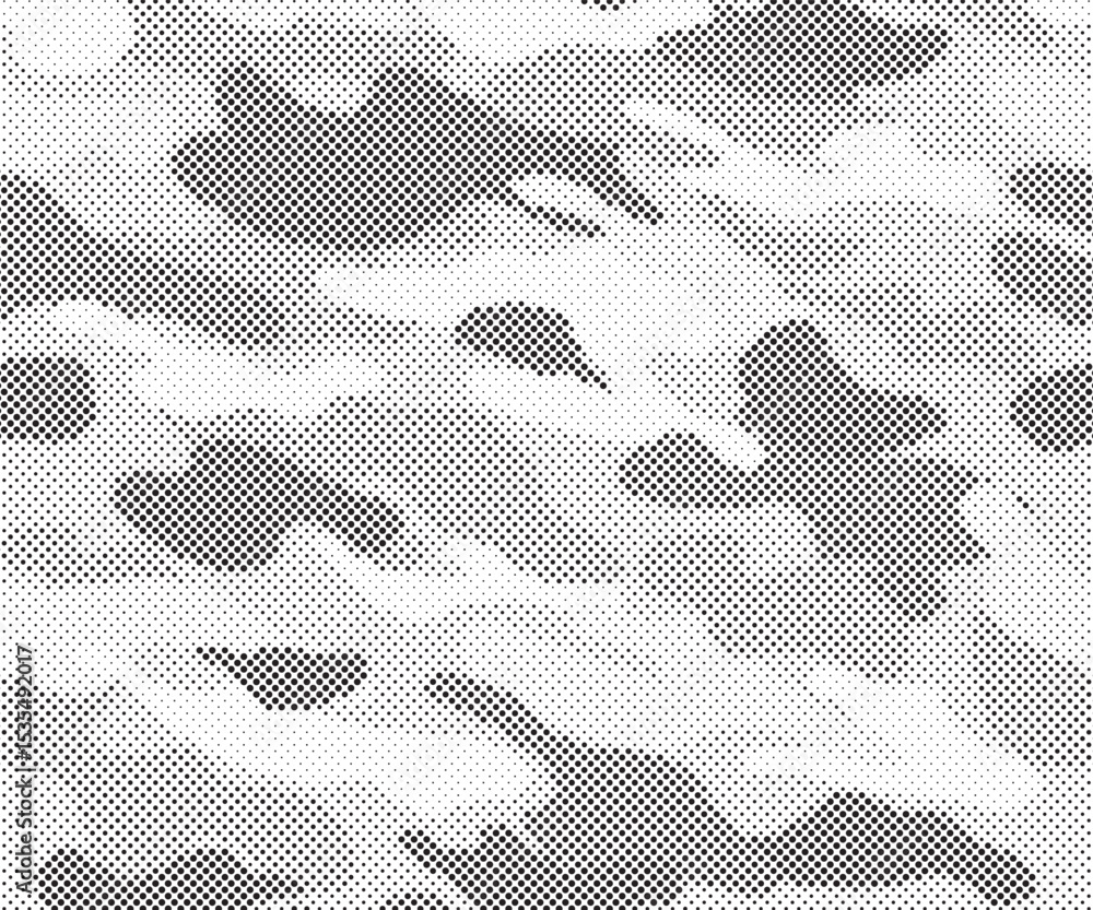 Poster Abstract halftone seamless camouflage pattern. Repeating digital dotted hexagonal camo military texture background. Abstract modern fabric textile ornament. Vector illustration.