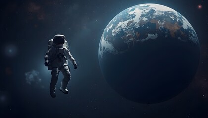 Space Astronaut in Zero Gravity with Earth in the Background for Science Poster 