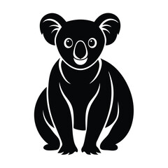 Naklejka premium Black and white silhouette illustration of a cute sitting koala bear isolated on white