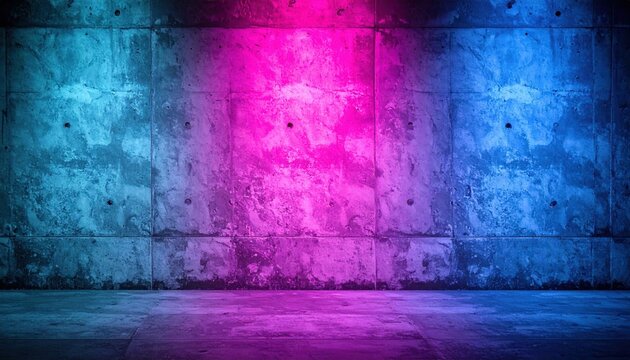 Neon Pink And Blue Glowing Concrete Wall Background - Powered by Adobe