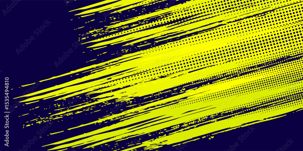 Poster yellow halftone on blue background. vector dotted sparkles or halftone shine pattern texture pop art