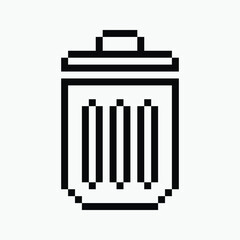 black and white rubbish bin pixel art icon vector illustration.