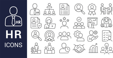 HR Management Icon Set  Professional Line Icons for Human Resources
