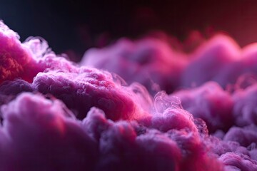 Pink and purple cloudlike swirls fill the frame with soft textures and smoky abstract forms against a dark background