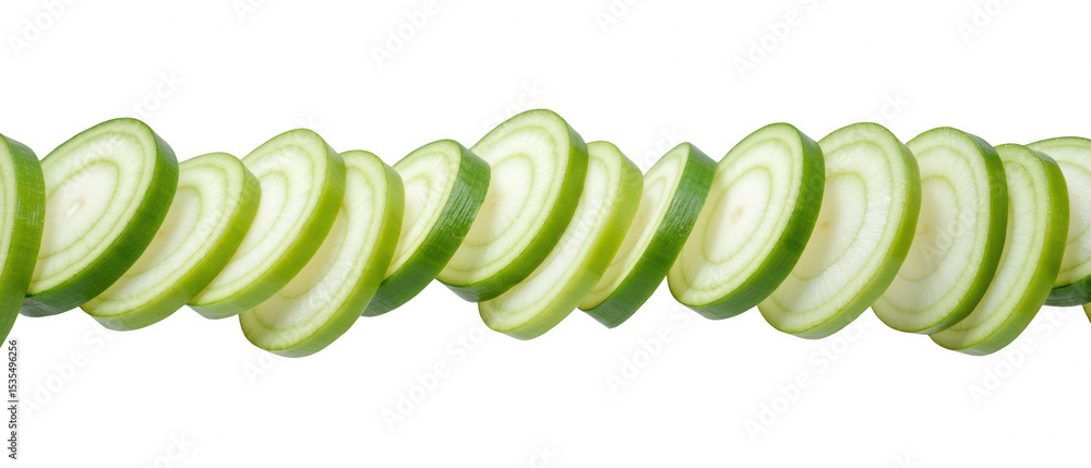 Poster fresh cucumber slices arranged in spiral pattern, showcasing vibrant green colors and smooth texture