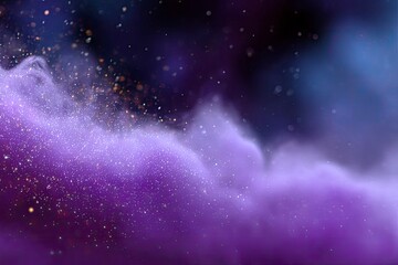 Purple and blue foggy galaxy with sprinkled glitter and bokeh dark upper area