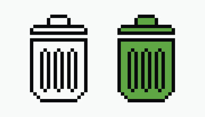 set rubbish bin pixel art icon vector illustration.