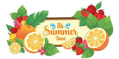 Flat color full summer vibes illustrations with fruits leaves