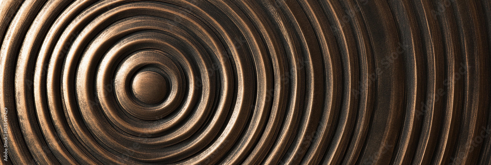 Poster Abstract close-up of textured circular patterns in bronze Generative AI