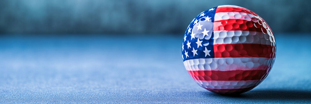 American flag themed golf ball on blue surface Generative AI - Powered by Adobe