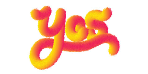Vector typography of the word “Yes” with furry texture and vibrant gradient colors. Ideal for modern design, pop art, and expressive visual content.