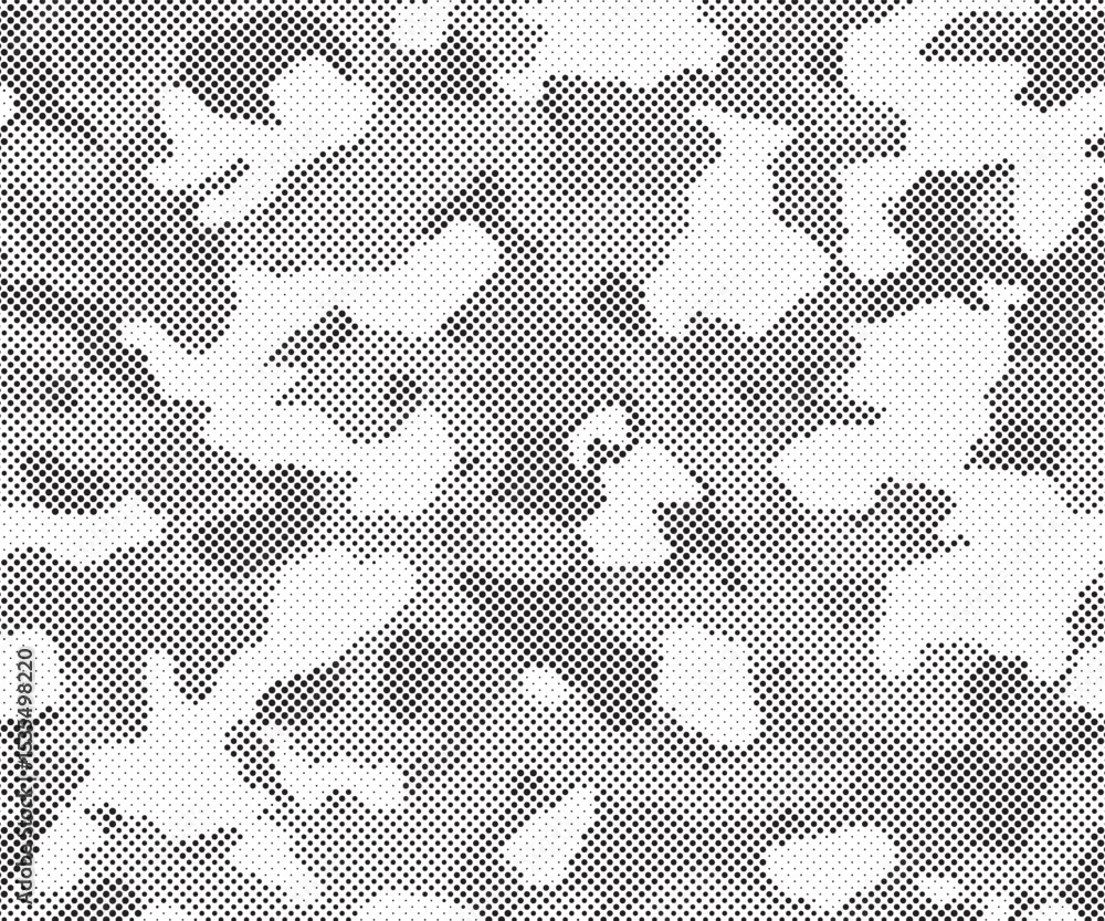 Aufkleber Abstract halftone seamless camouflage pattern. Repeating digital dotted hexagonal camo military texture background. Abstract modern fabric textile ornament. Vector illustration.	