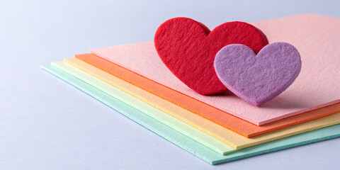Pastel rainbow stack with felt hearts